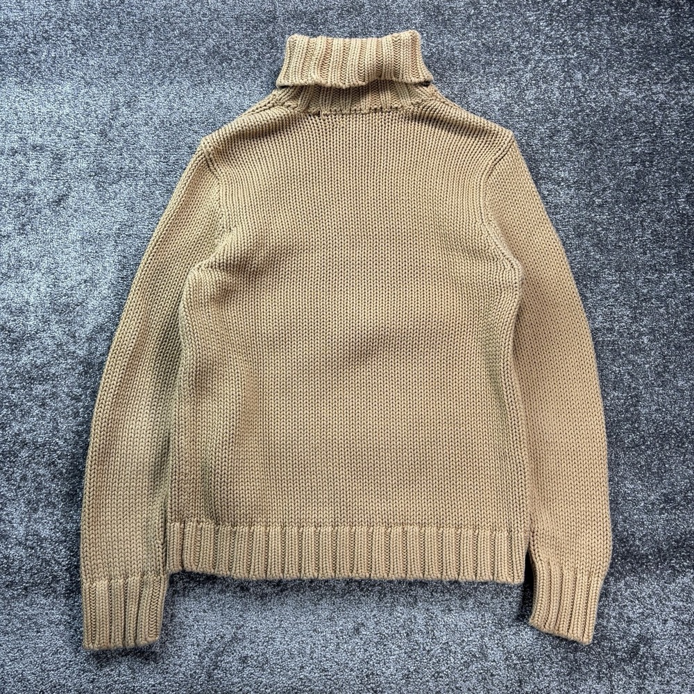 Vintage J.Crew Turtleneck Sweater Women's Medium Beige Chunky Knit Fisherman - Picture 2 of 8